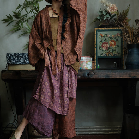 Vintage Floral Ramie Wide Leg Pants – görsel 1