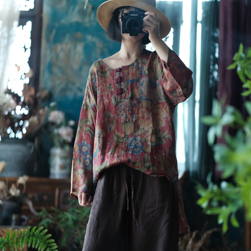 Women's Vintage Ramie Blouse | Oversized Lightweight Natural Shirt – görsel 6