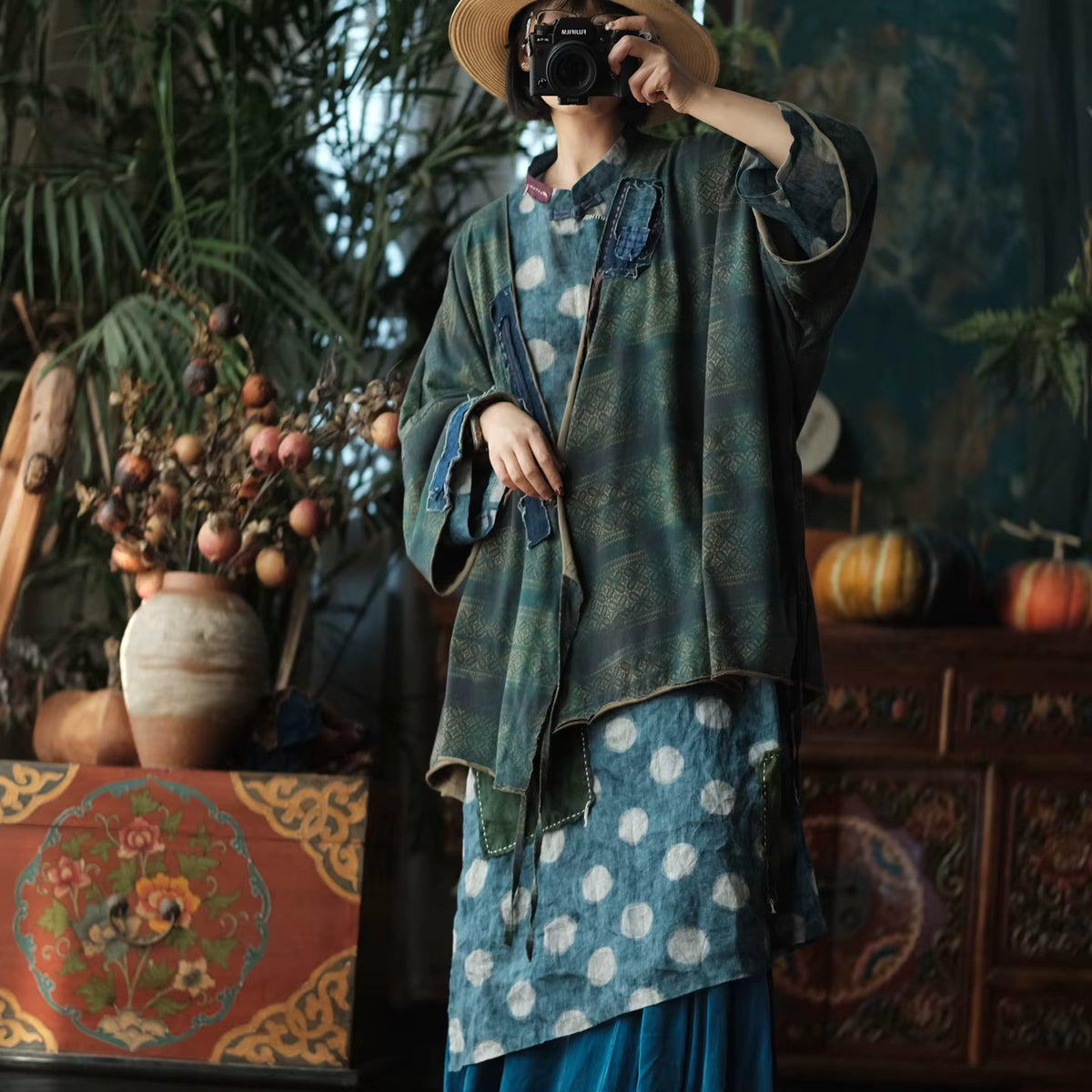 Aoi Vintage Çiçekli Pamuk Kimono
