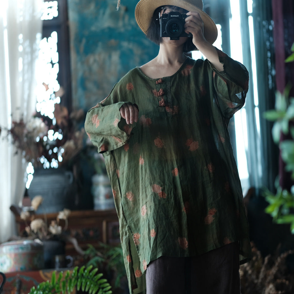 Women's Vintage Ramie Blouse | Oversized Lightweight Natural Shirt – görsel 2