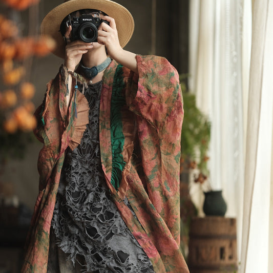 Vintage Floral Ramie Long Kimono – görsel 1