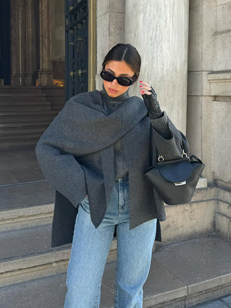 Vivian Şal Detaylı Kısa Kaban