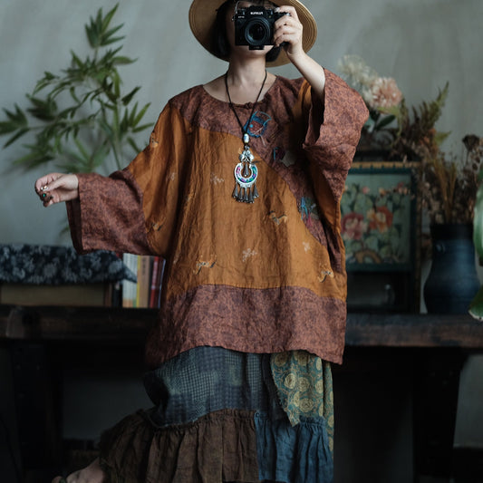 Vintage Mosaic Ramie Blouse – görsel 1