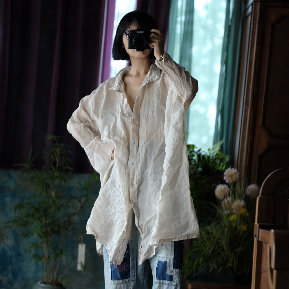 Vintage Oversize Keten Gömlek