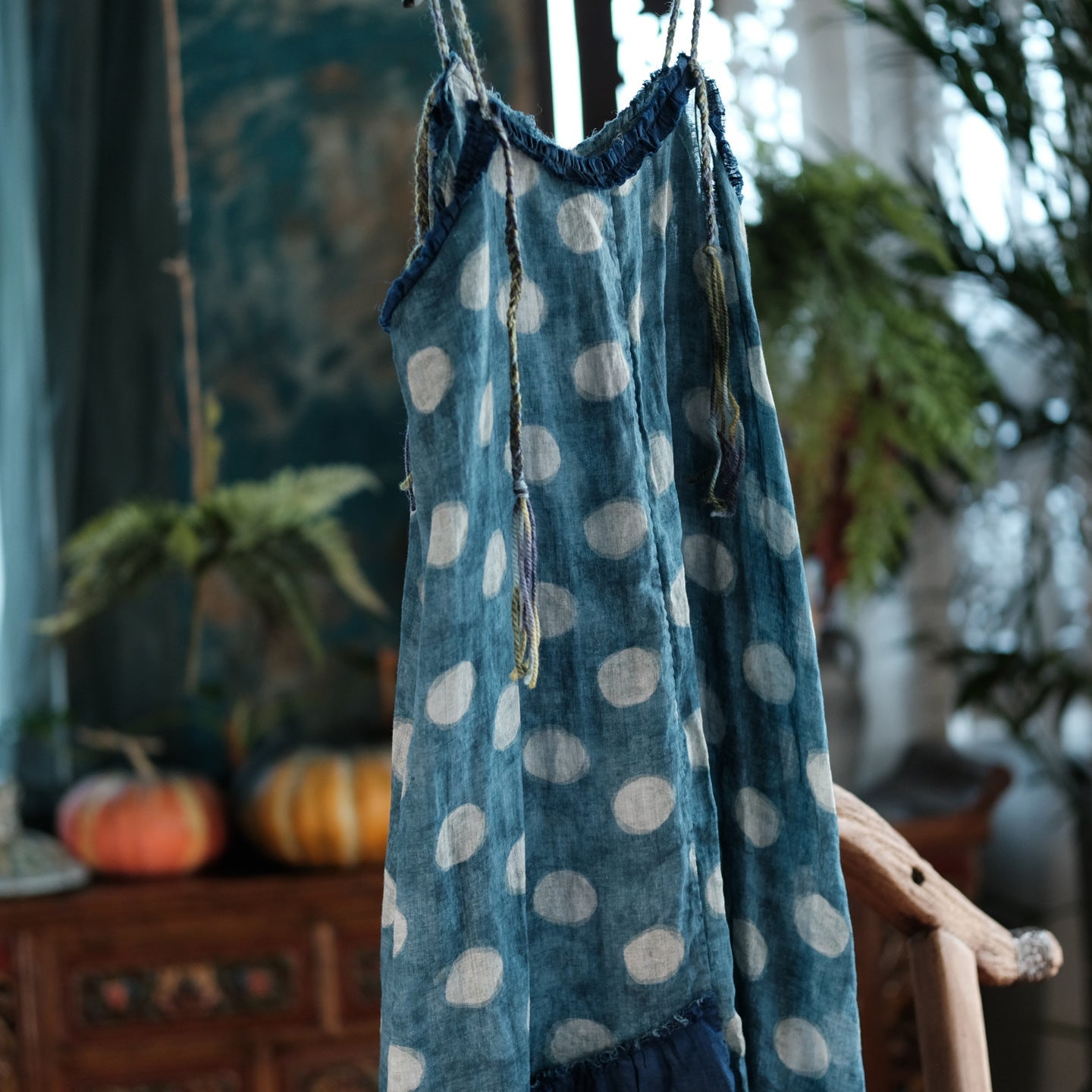 Azure Polka Linen Summer Dress – görsel 11