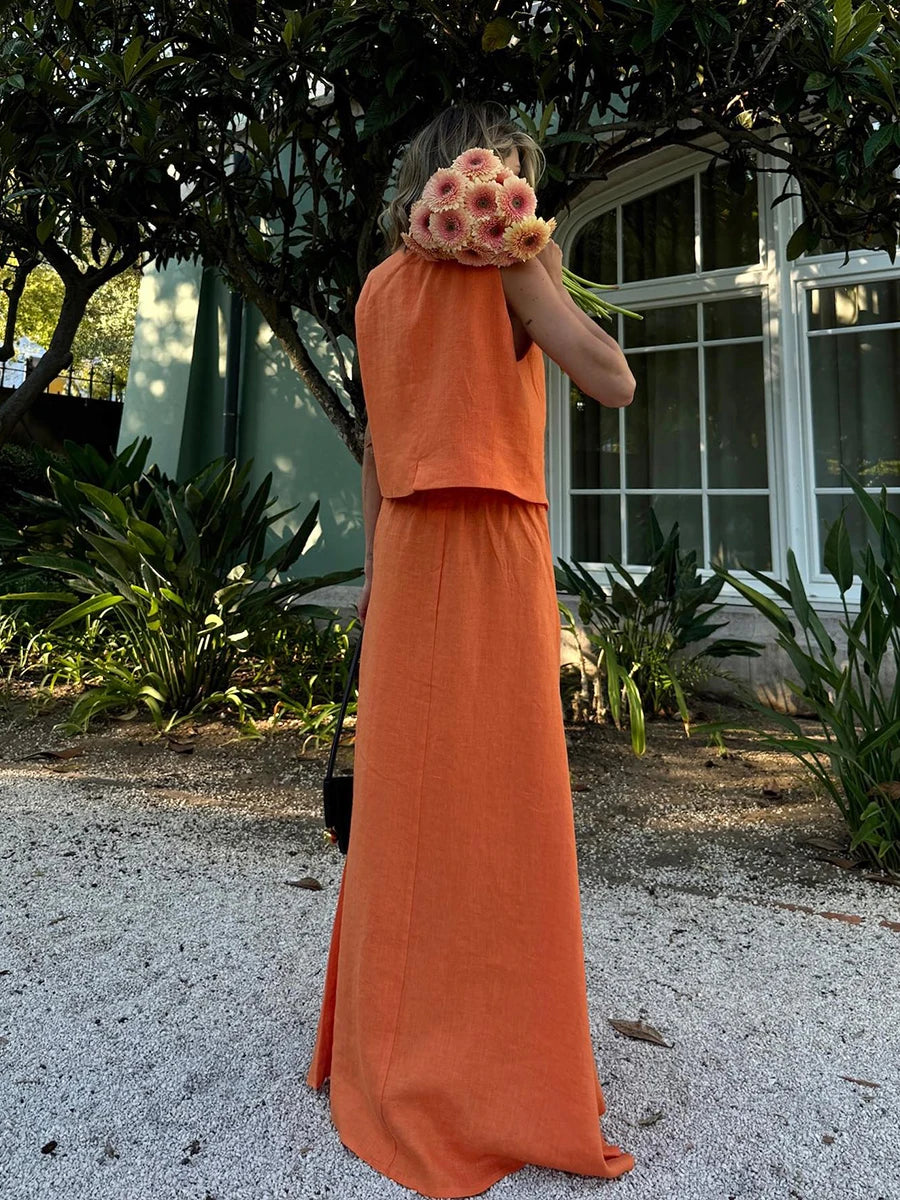 Linen Sunset Yelek Etek Takım