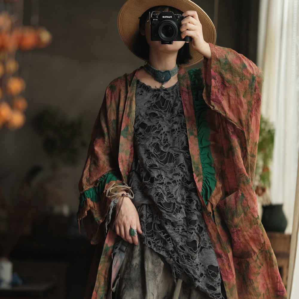 Vintage Floral Ramie Long Kimono – görsel 7