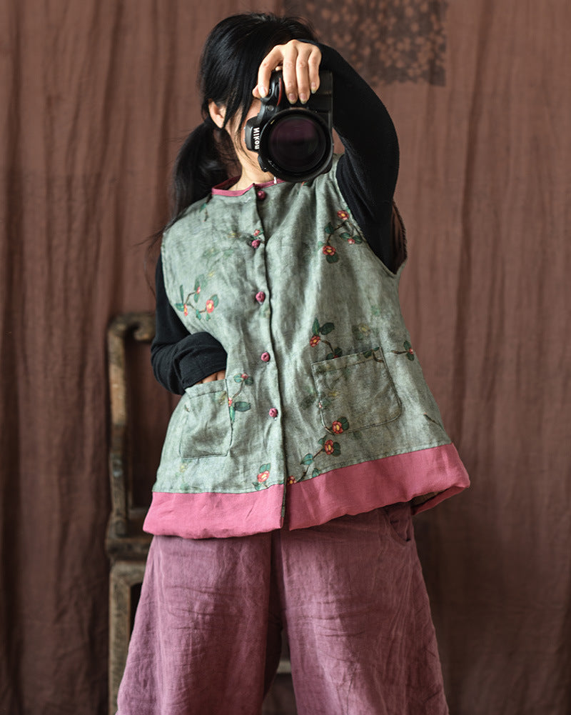 Vintage Blossom Patchwork Keten Yelek