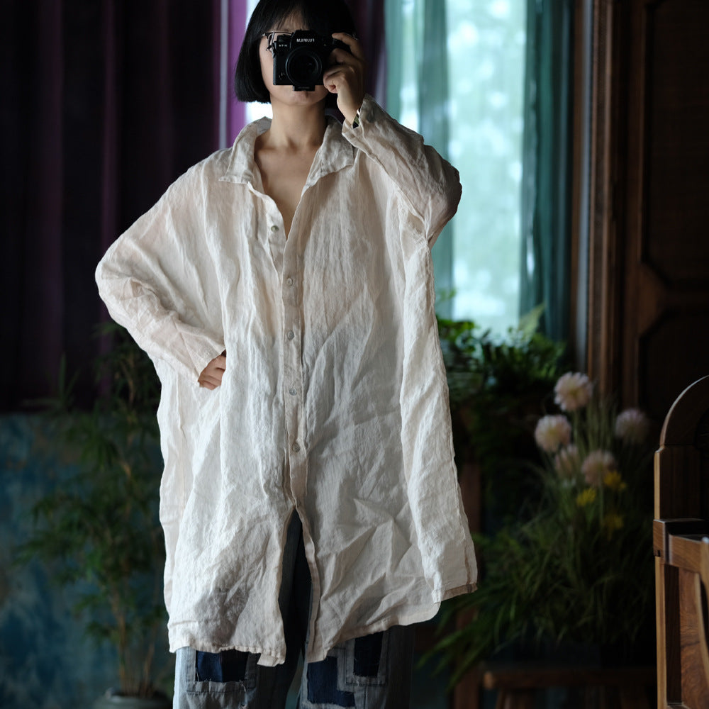 Vintage Oversize Keten Gömlek