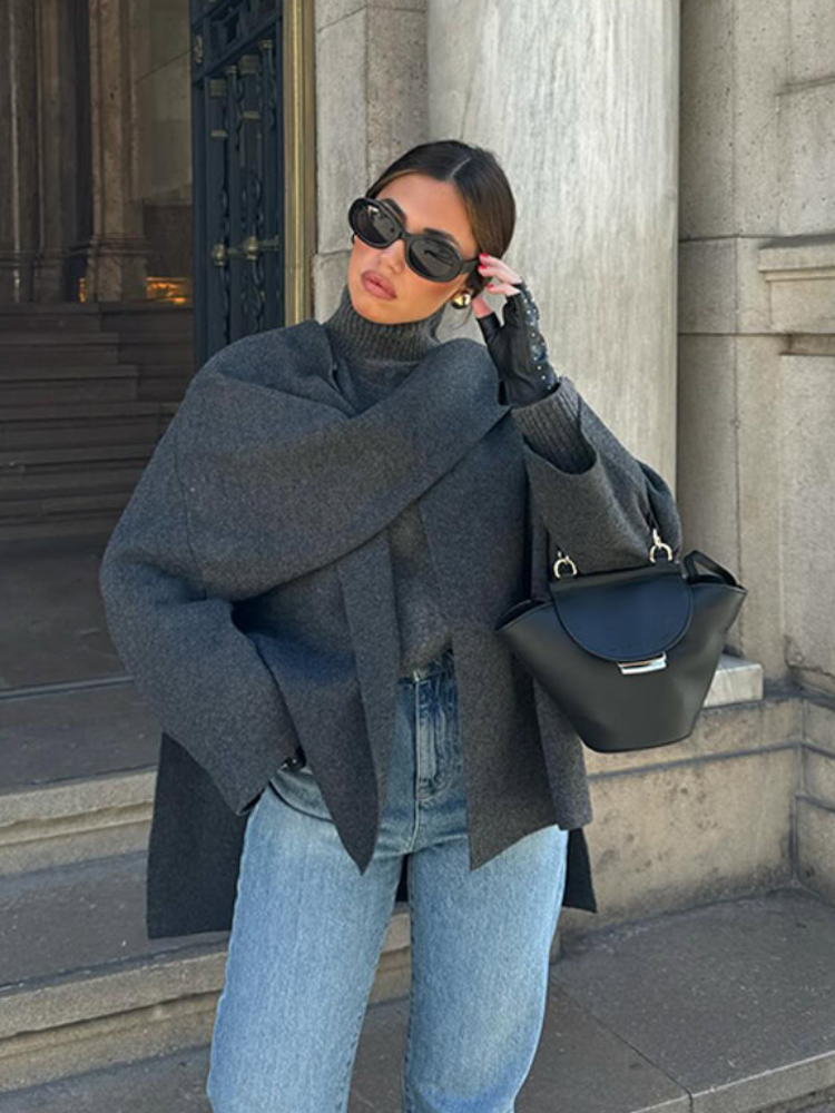 Vivian Şal Detaylı Kısa Kaban