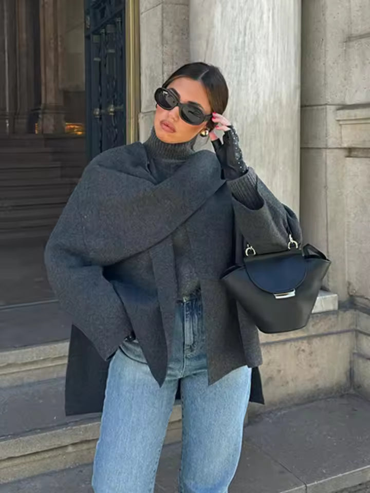 Vivian Şal Detaylı Kısa Kaban