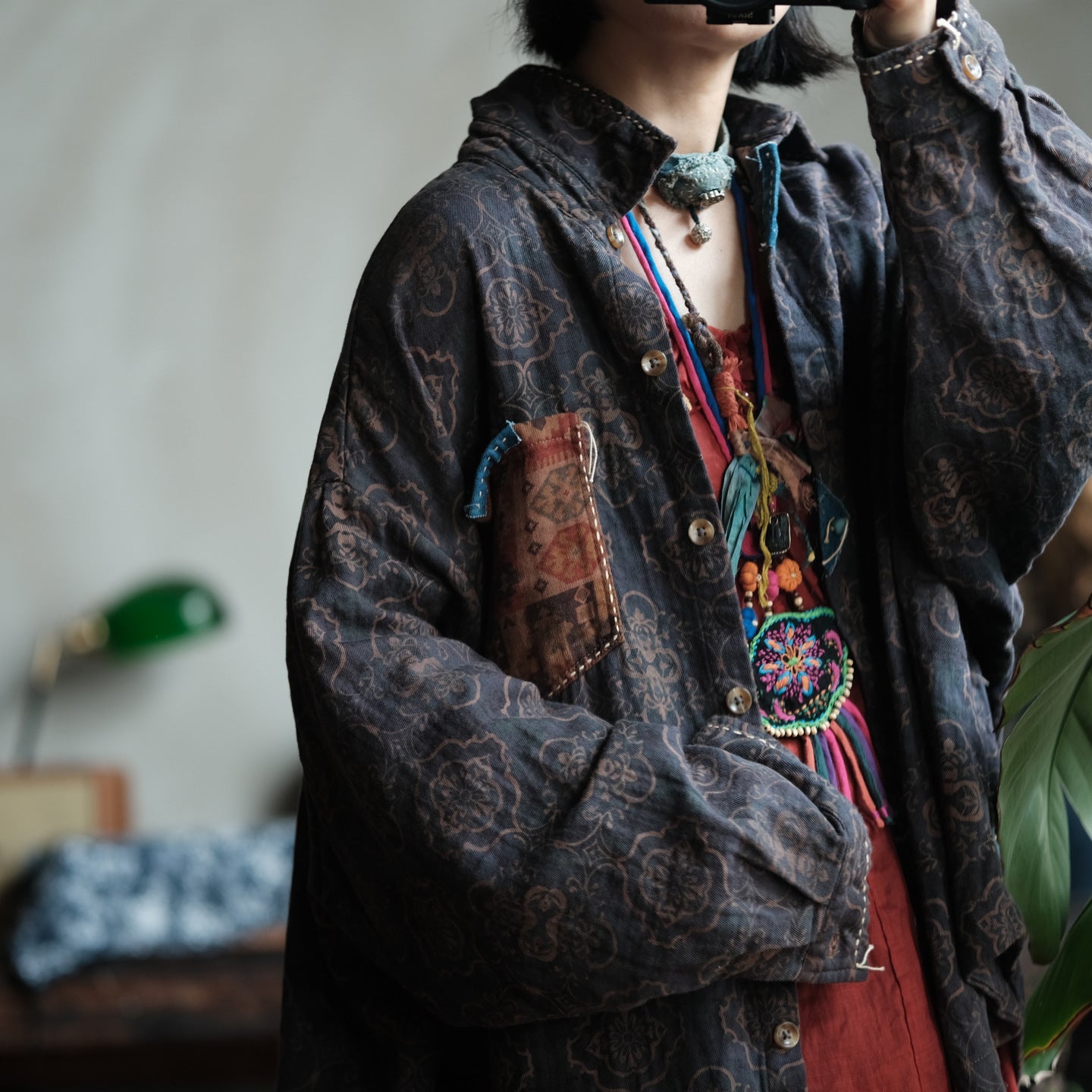 Vintage Floral Cotton Oversized Shirt – görsel 7