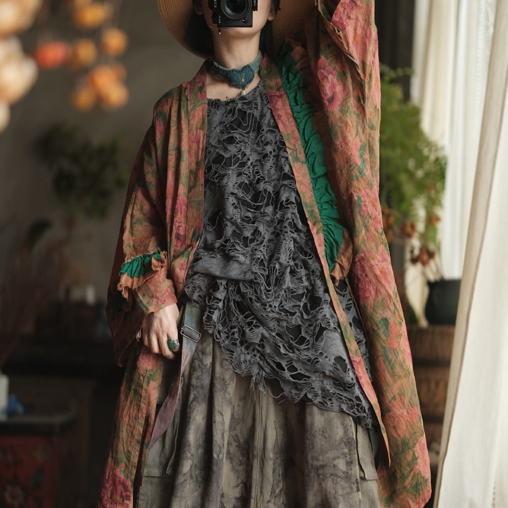 Vintage Floral Ramie Long Kimono – görsel 6
