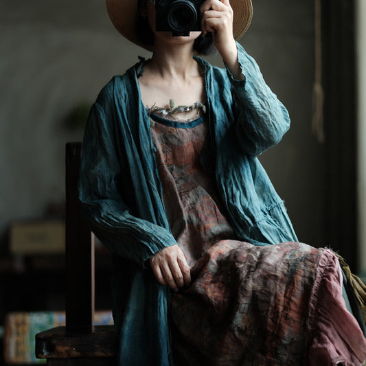 Verdant Mist Batik Rami Uzun Ceket
