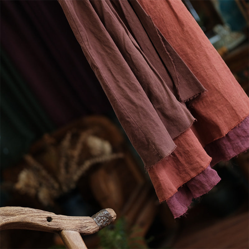 Vintage Harmony Patchwork Linen Skirt – görsel 2