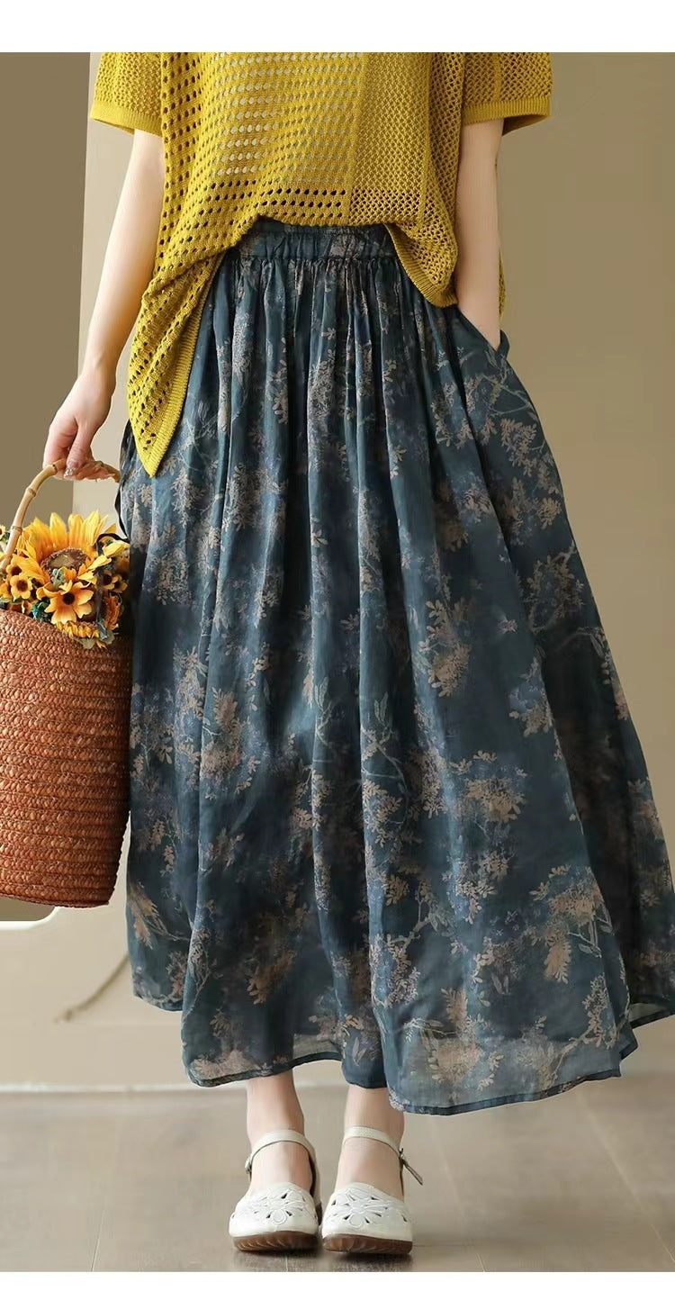 Vintage Floral Rami Midi Etek