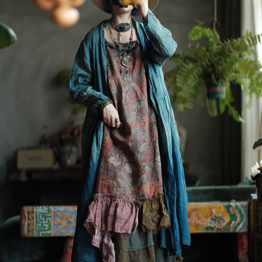 Verdant Mist Batik Rami Uzun Ceket