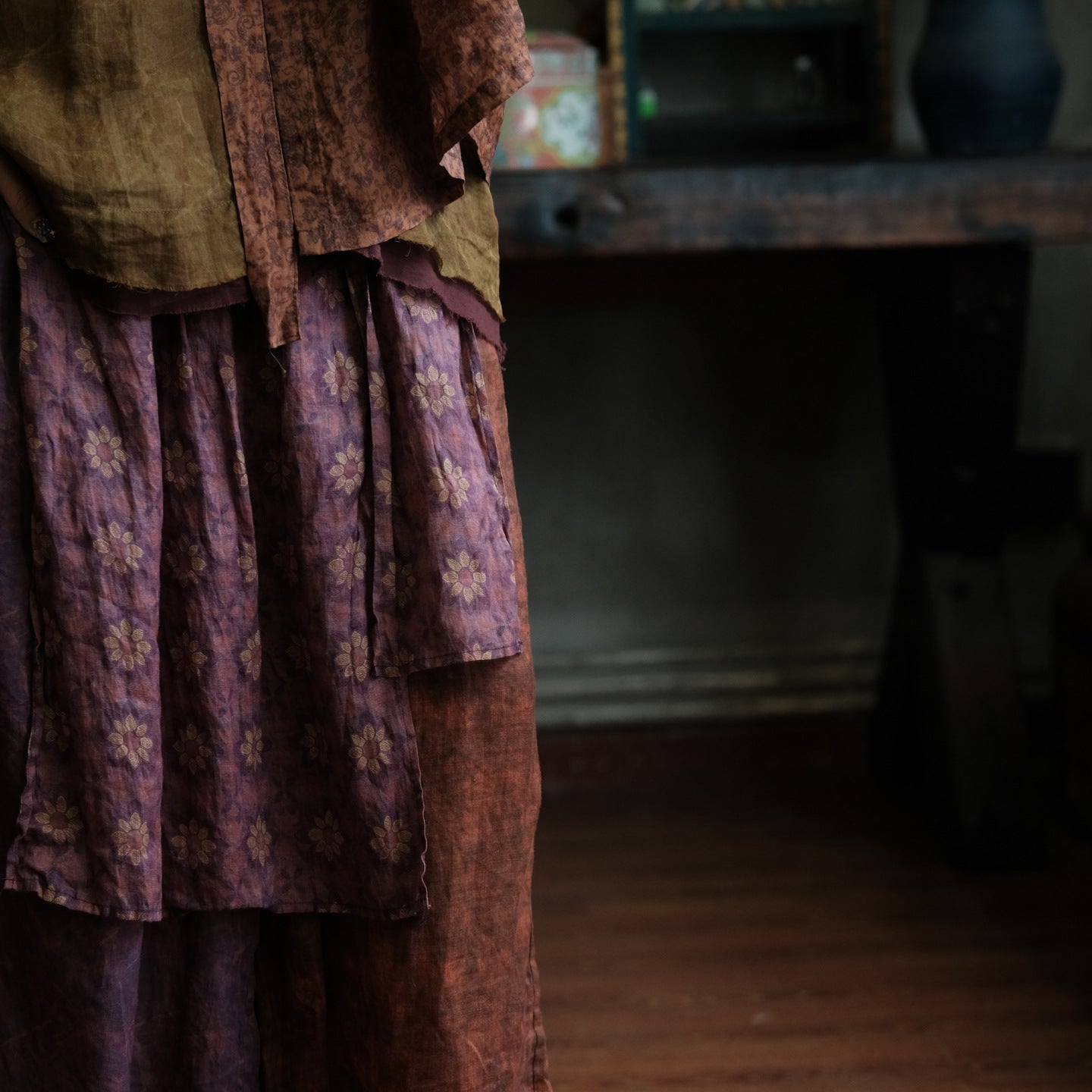 Vintage Floral Ramie Wide Leg Pants – görsel 7