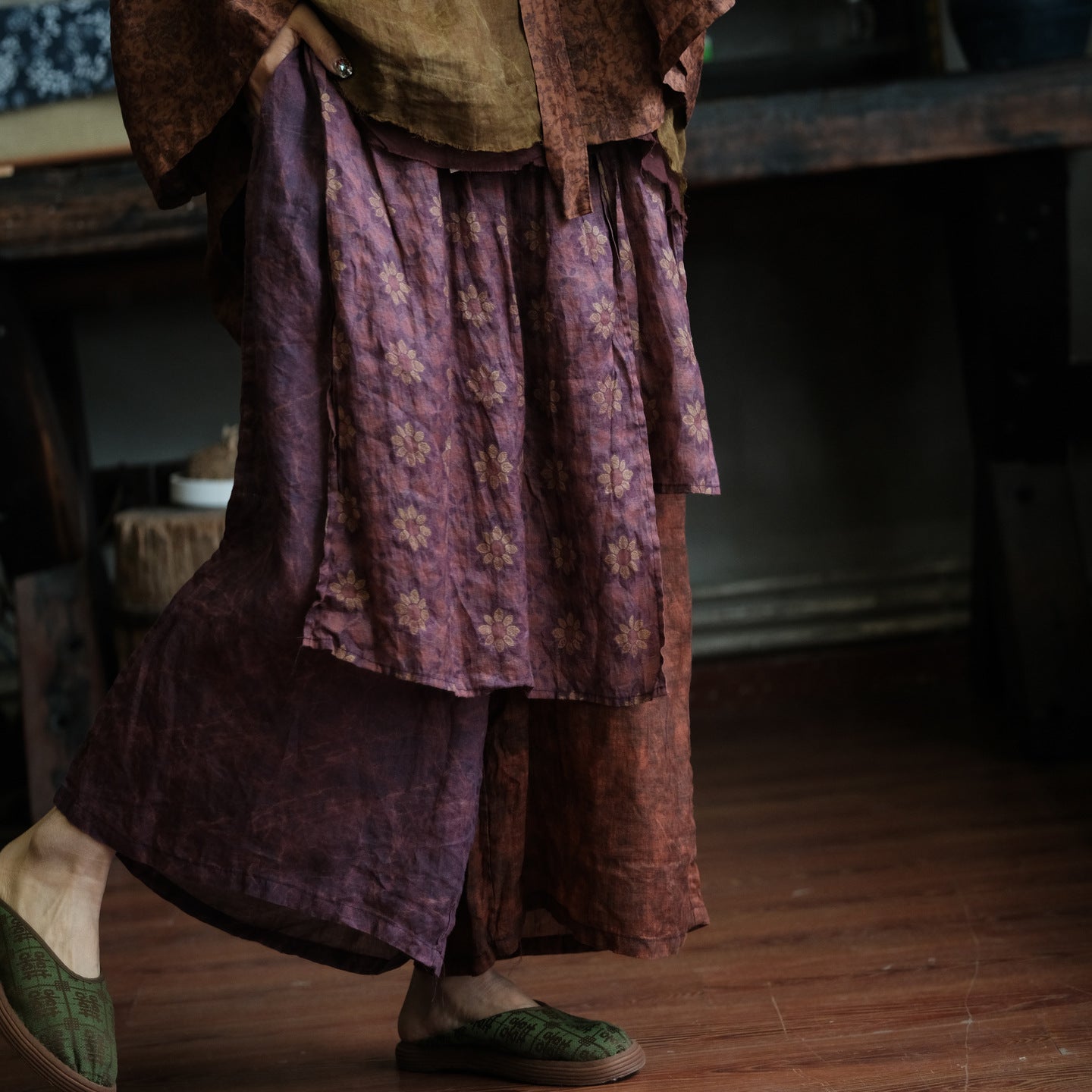 Vintage Floral Ramie Wide Leg Pants – görsel 4