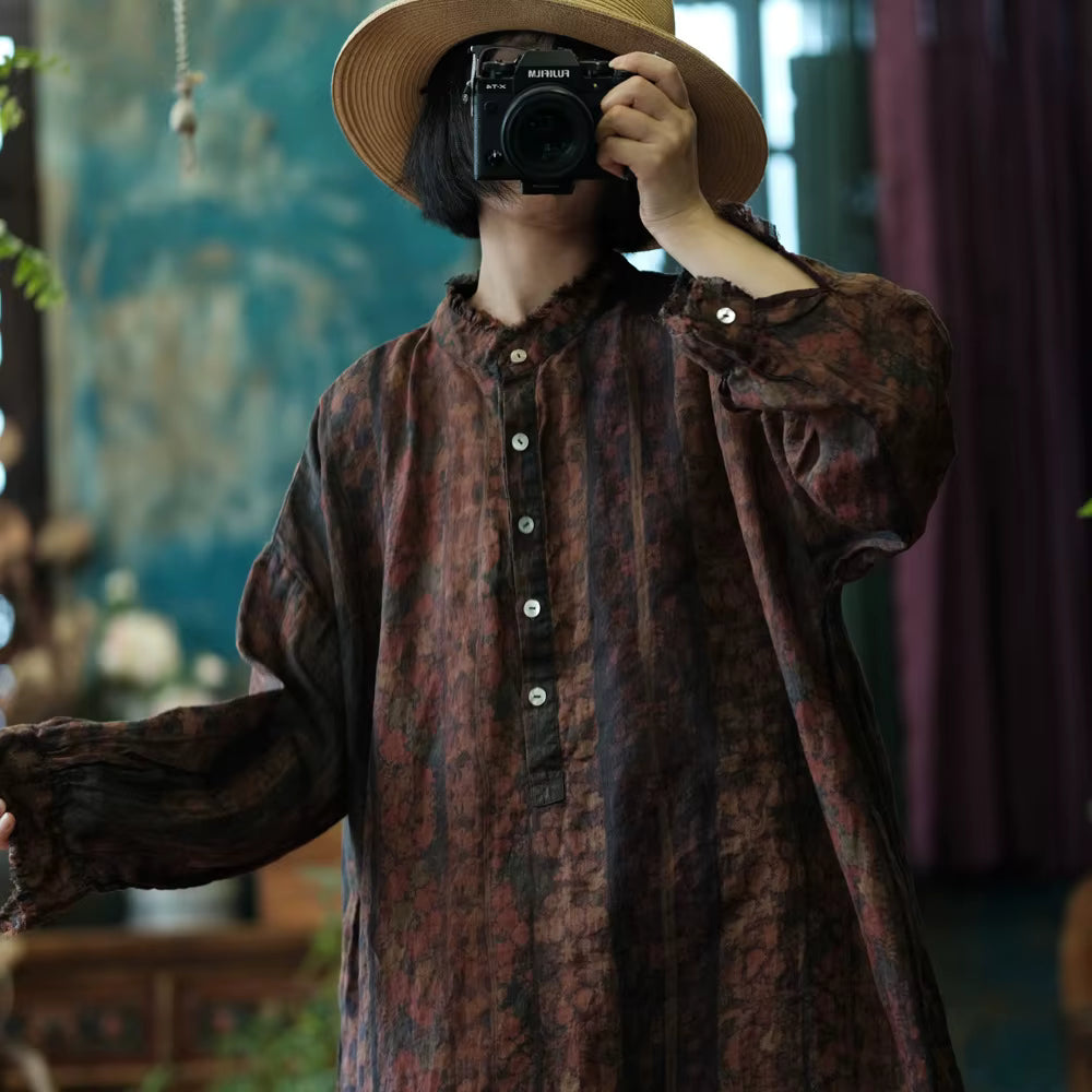 Ember Vintage Çiçekli Keten Elbise