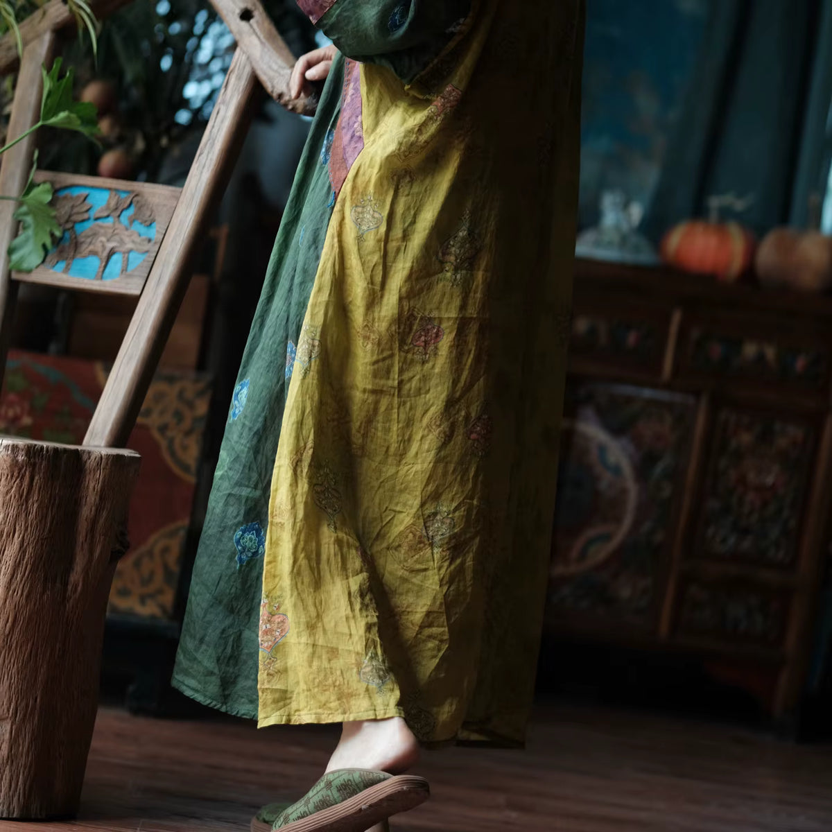 Verdant Mosaic Patchwork Rami Elbise