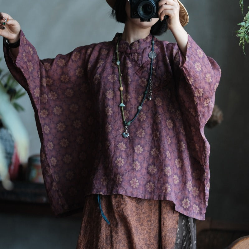 Vintage Floral Ramie Batwing Blouse – görsel 2