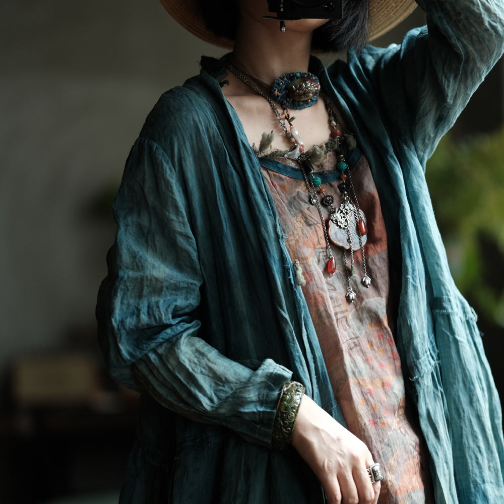 Verdant Mist Batik Rami Uzun Ceket