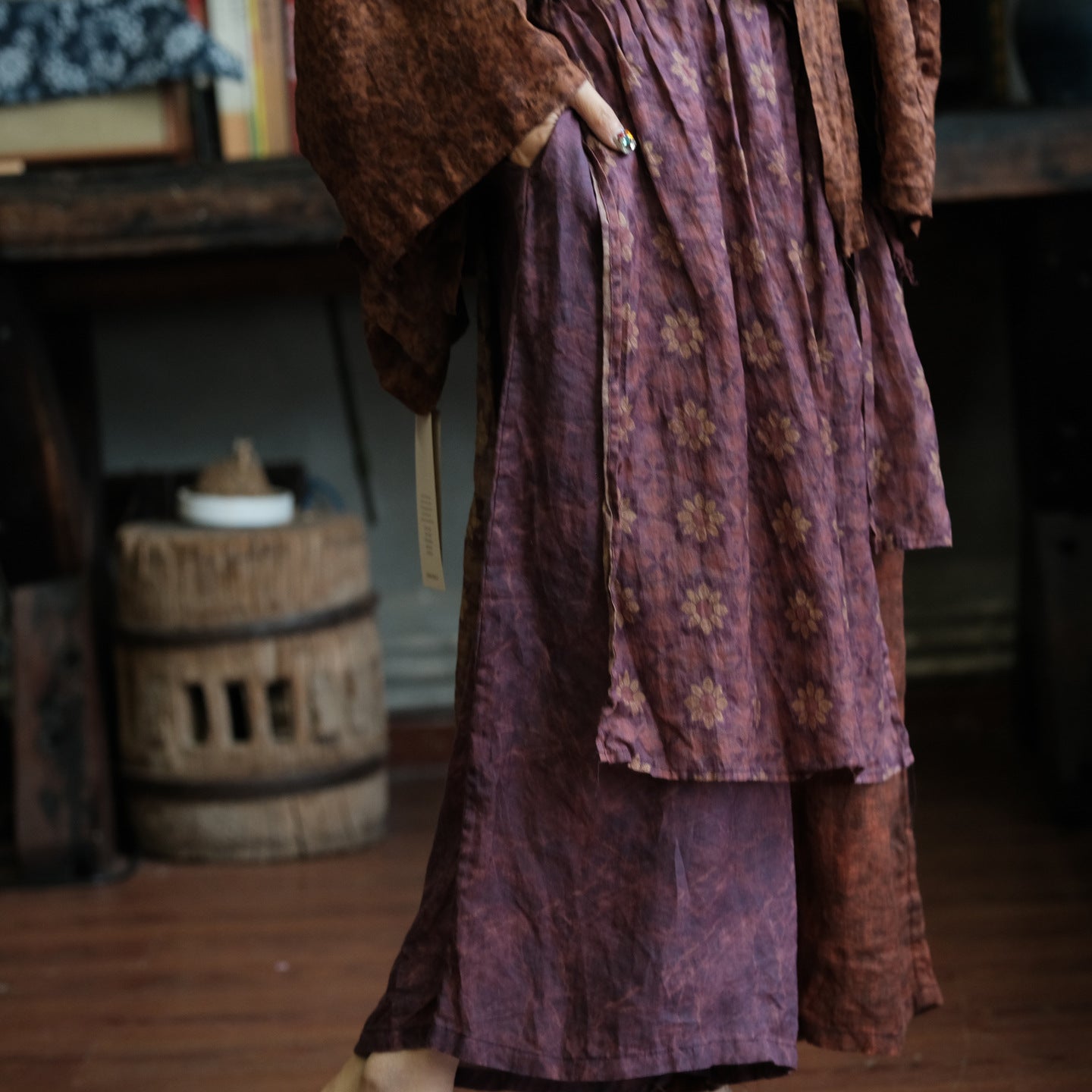 Vintage Floral Ramie Wide Leg Pants – görsel 2