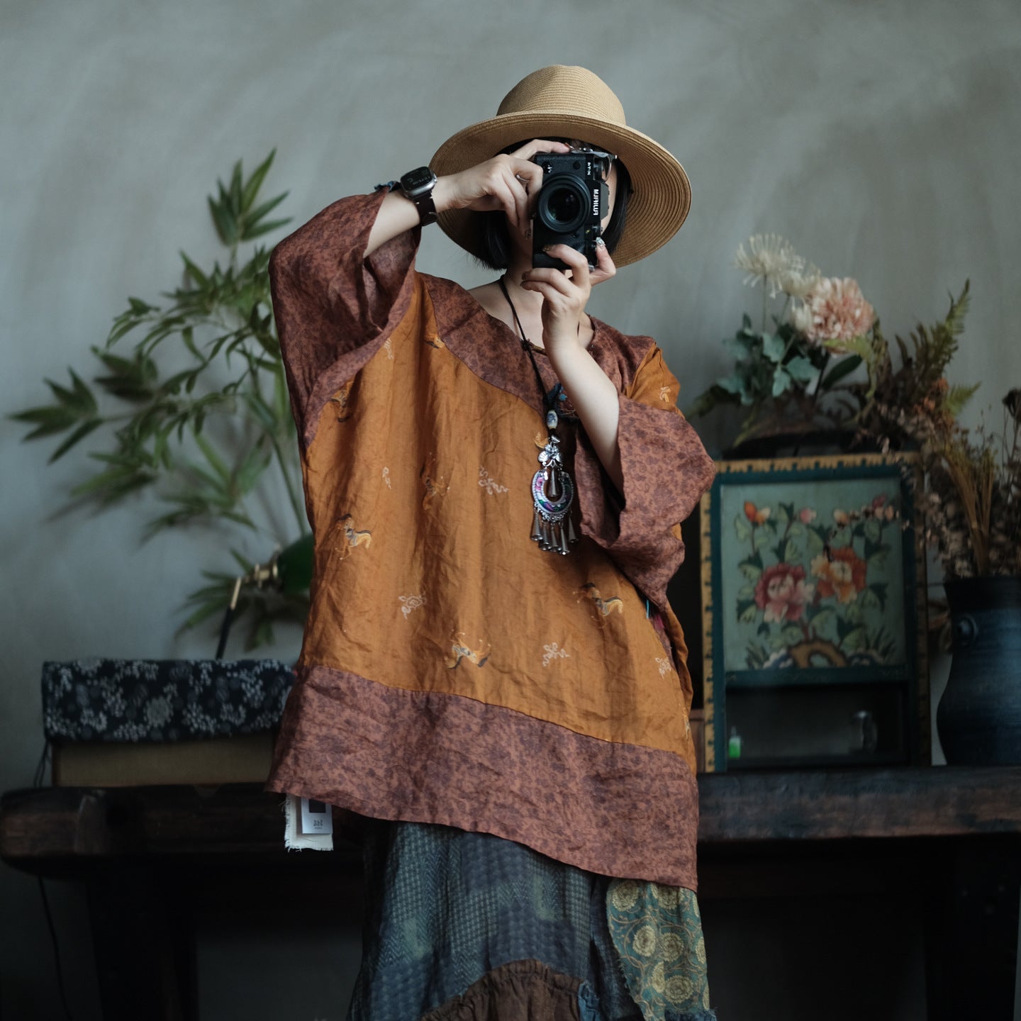 Vintage Mosaic Ramie Blouse – görsel 2