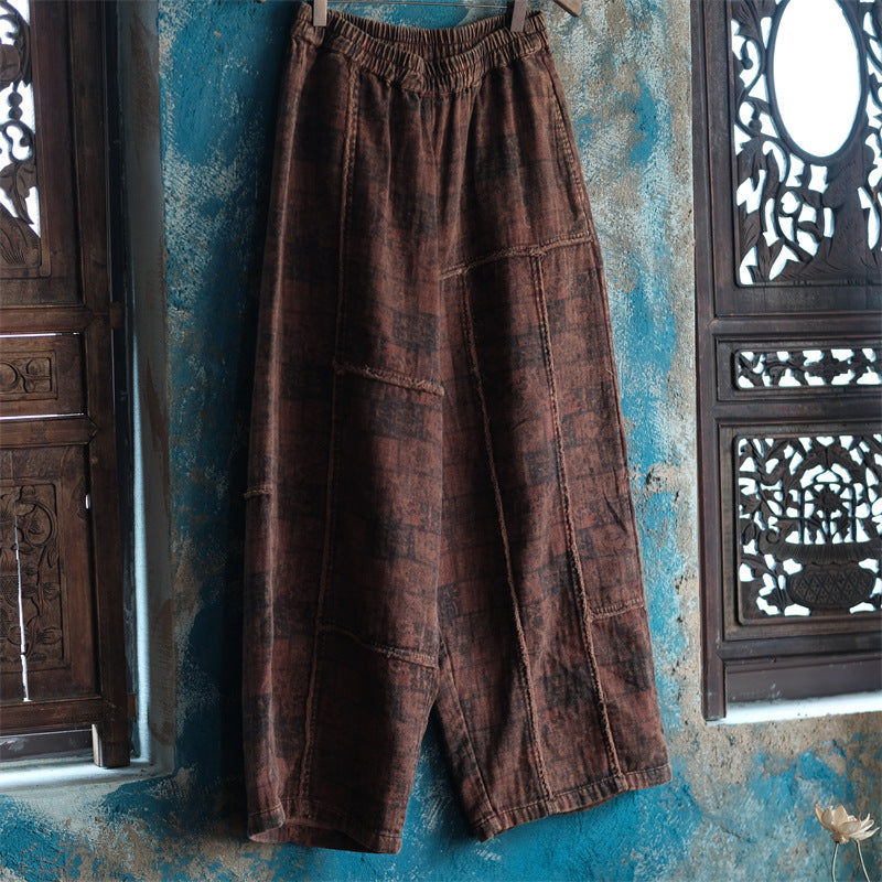 Vintage Floral Keten Pantolon