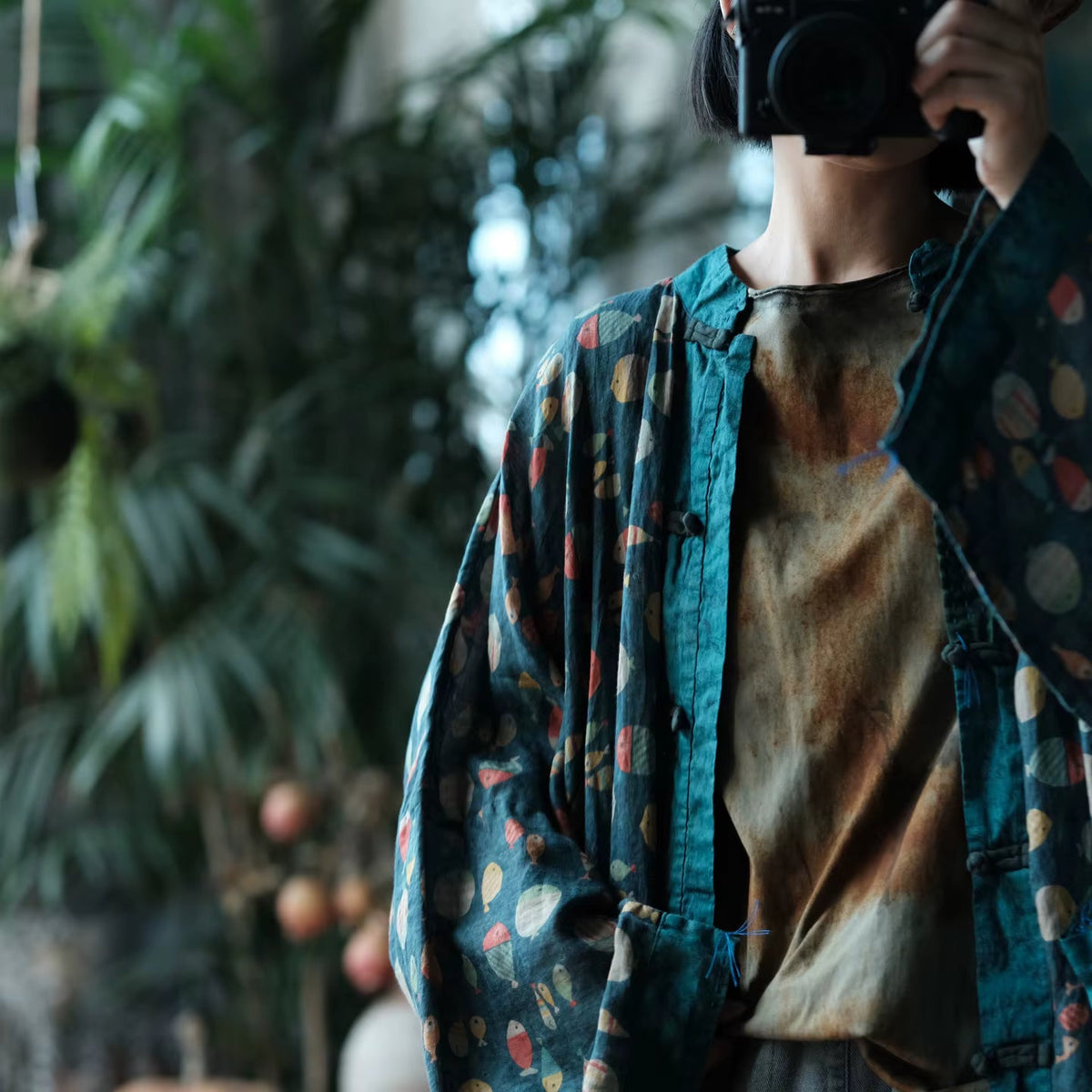 Indigo Balık Baskılı Rami Kimono - 8