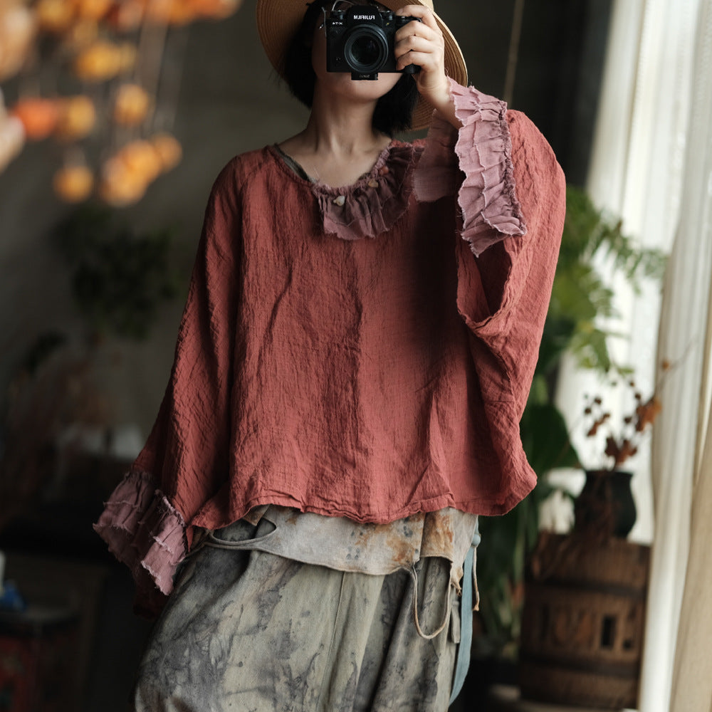 Heritage Ember Linen Patchwork Blouse – görsel 10