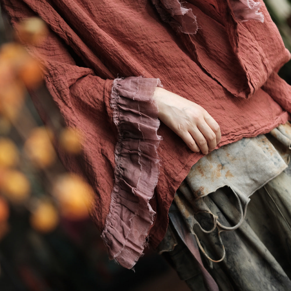 Heritage Ember Linen Patchwork Blouse – görsel 8