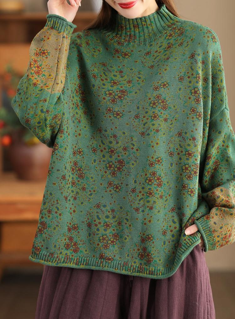 Vintage Çiçek Desenli Balıkçı Yaka Triko