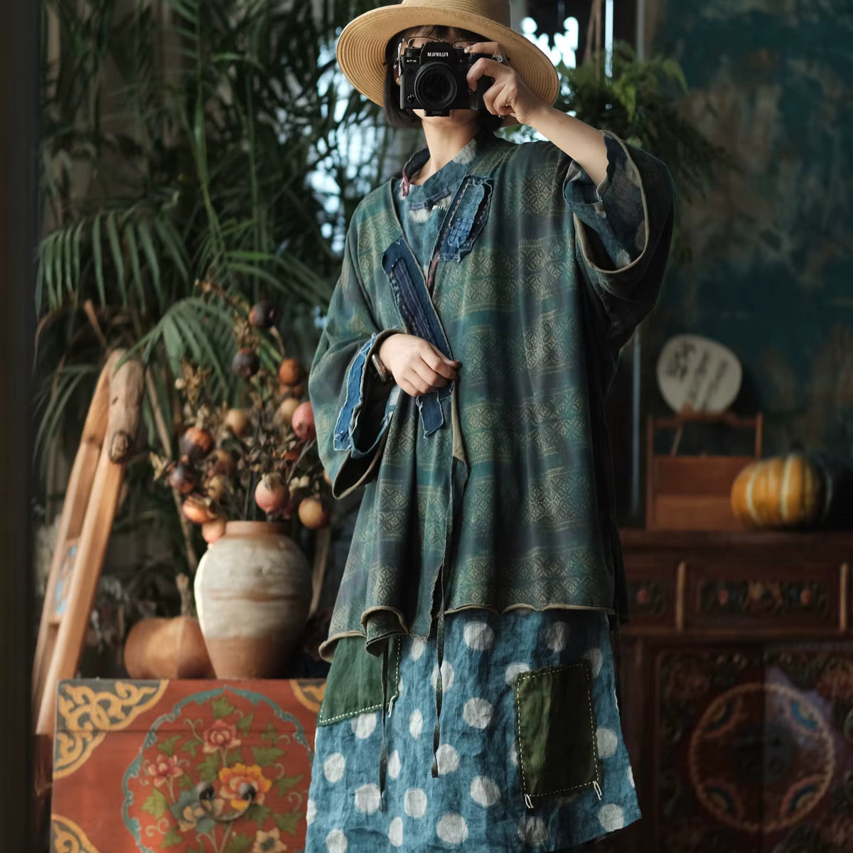 Aoi Vintage Çiçekli Pamuk Kimono