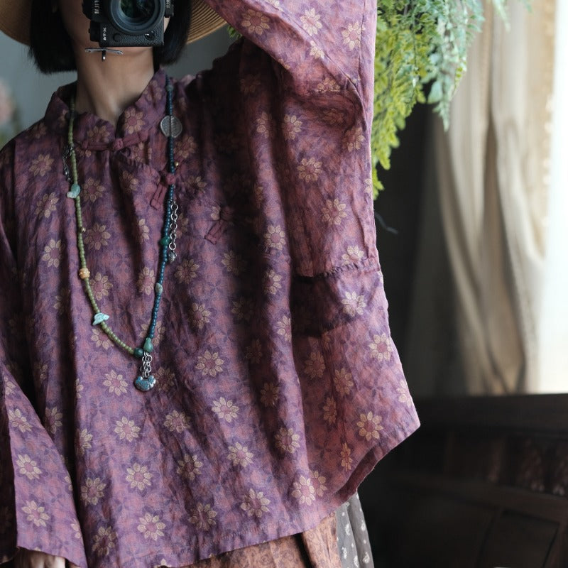 Vintage Floral Ramie Batwing Blouse – görsel 7