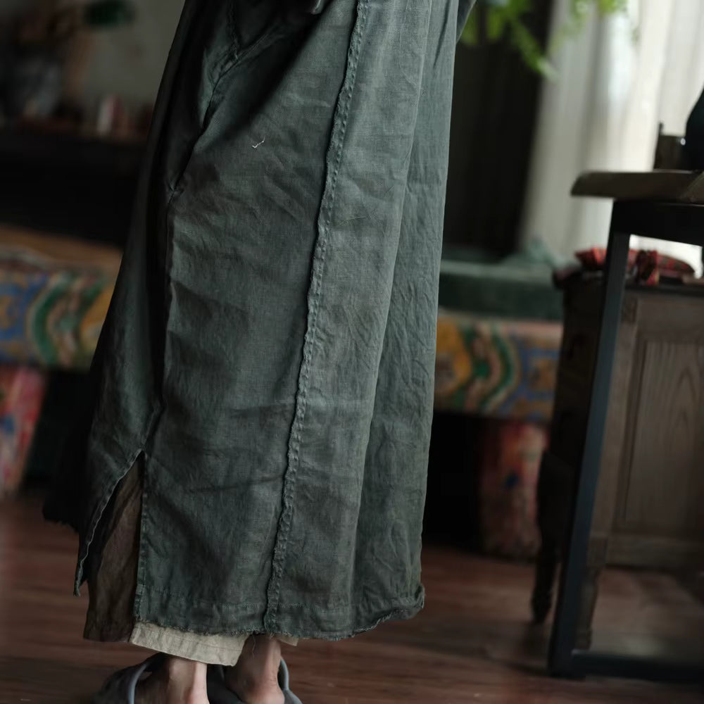 Shadow Moss Oversize Keten Elbise - 13