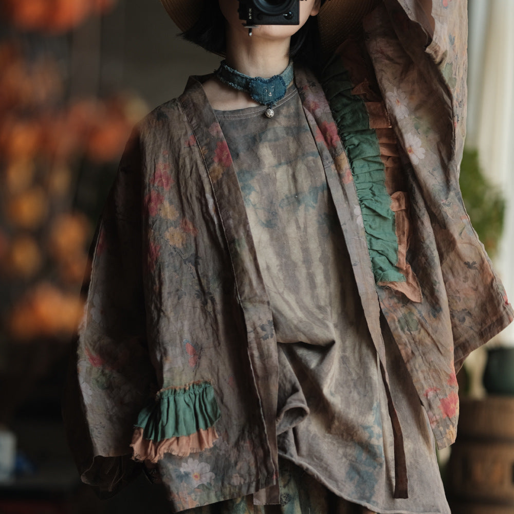 Vintage Bloom Linen Floral Kimono – görsel 4