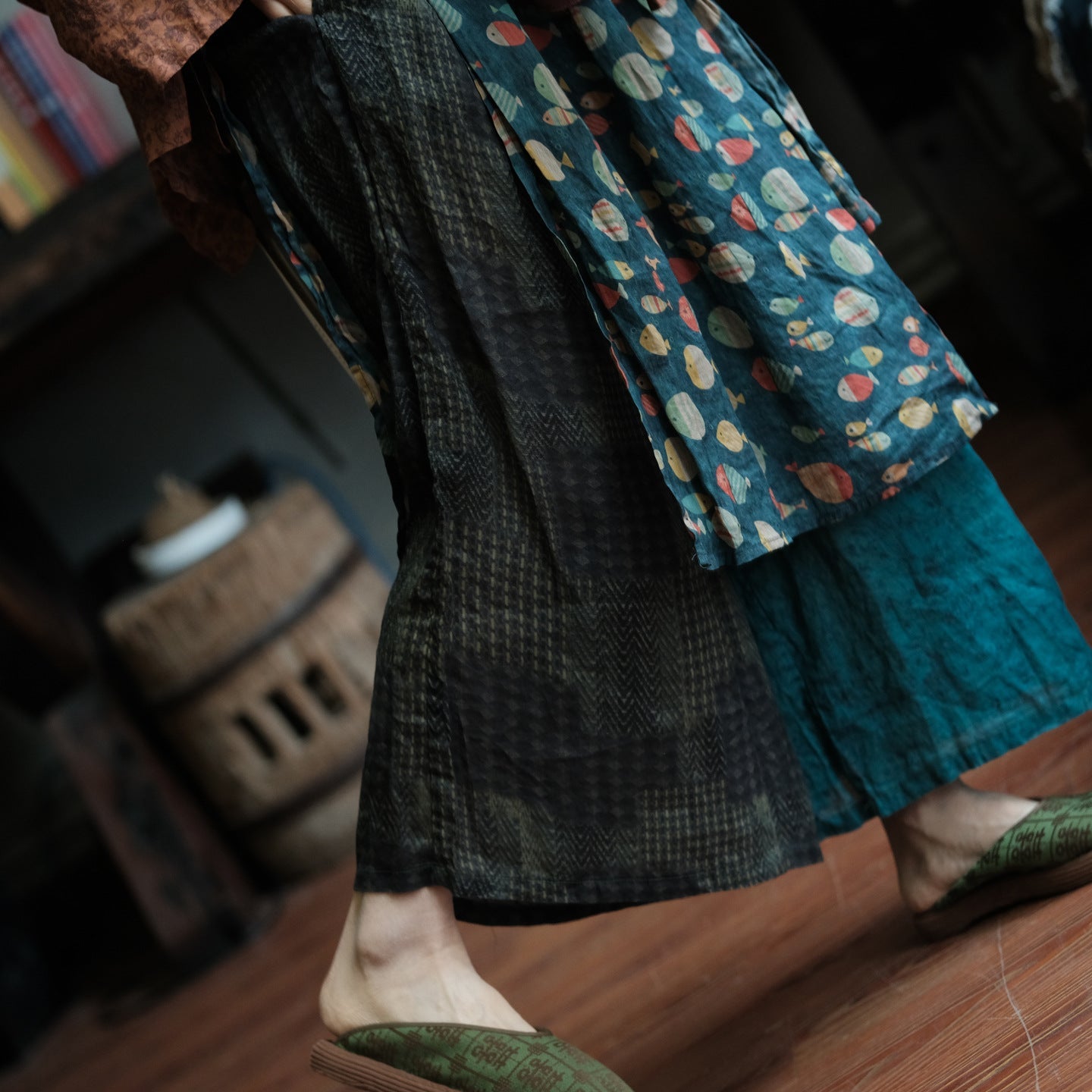 Vintage Fish Print Ramie Wide Leg Pants – görsel 4