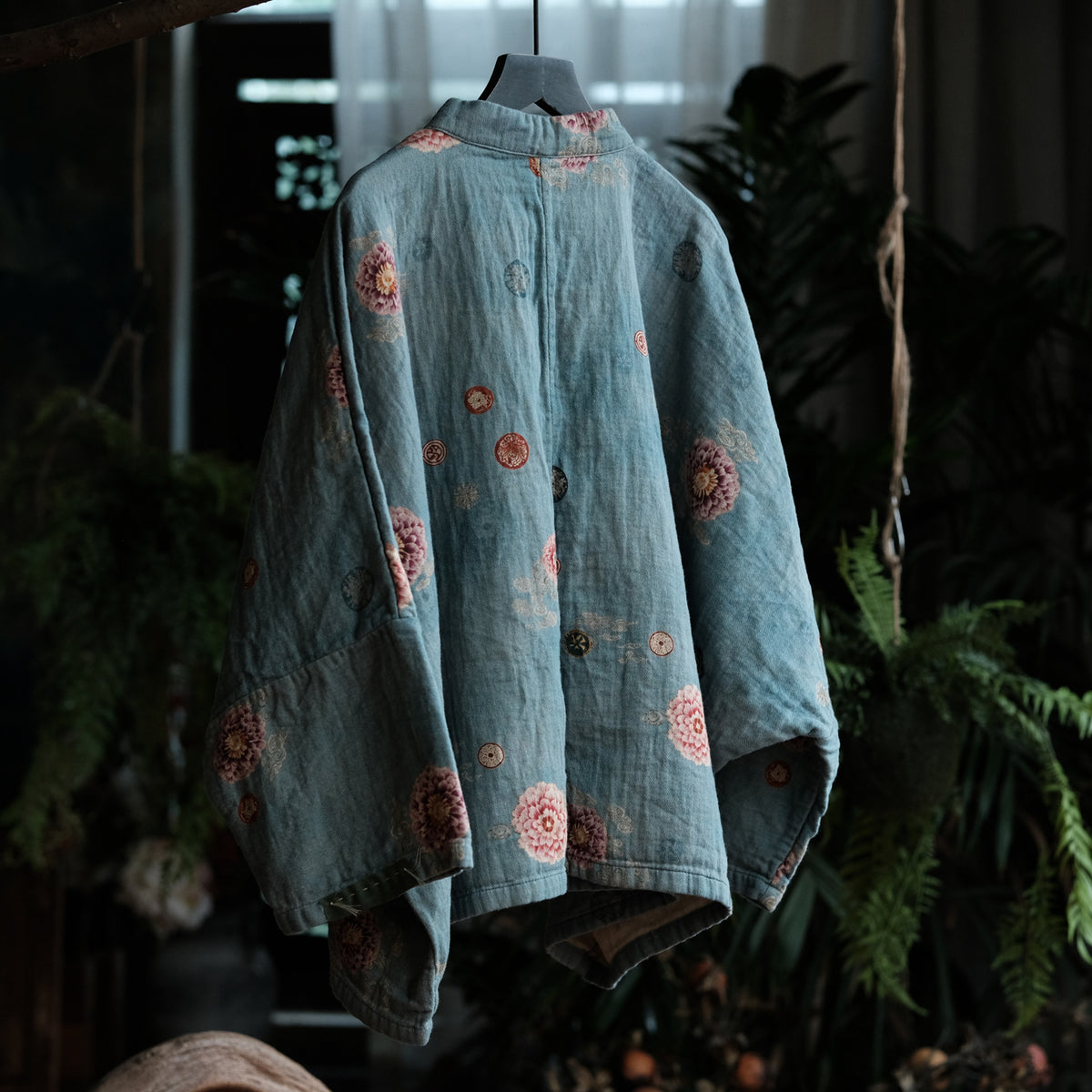Blue Peony Çiçek İşlemeli Pamuk Bluz