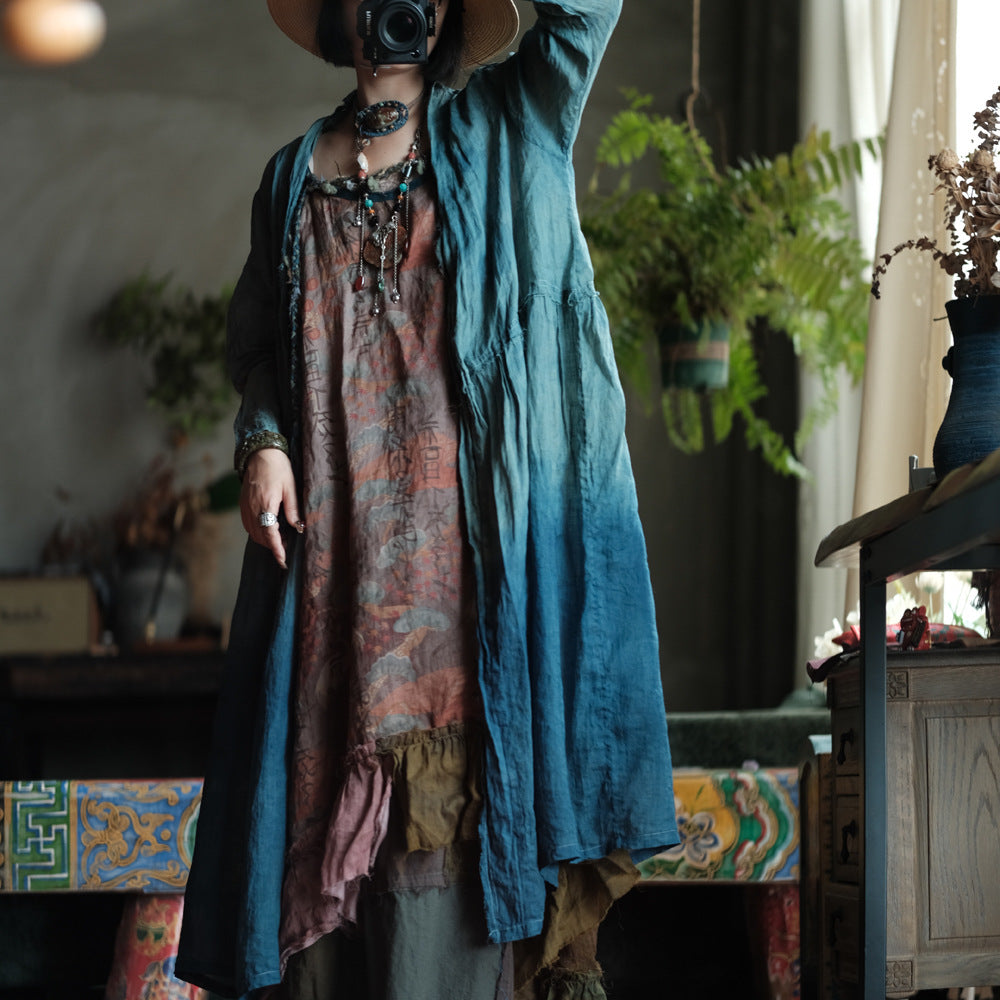 Verdant Mist Batik Rami Uzun Ceket