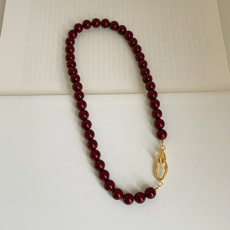 Minar Fransız Koyu Kırmızı Akik Choker Kolye