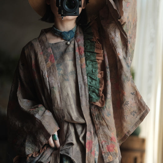 Vintage Bloom Linen Floral Kimono – görsel 1