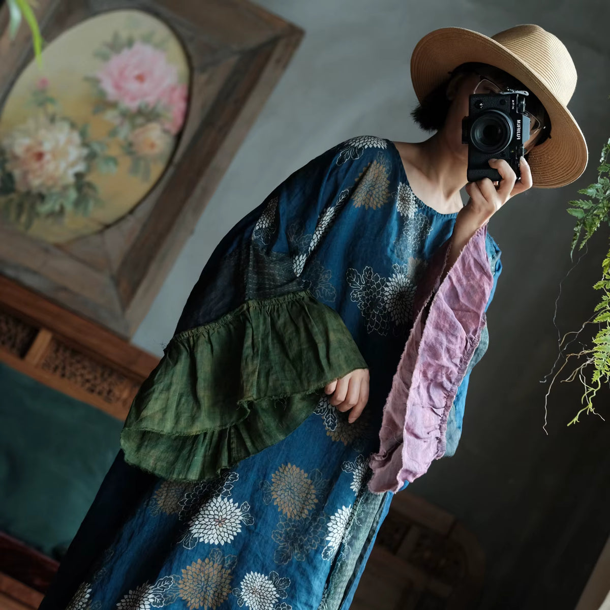 Indigo Garden Patchwork Rami Elbise
