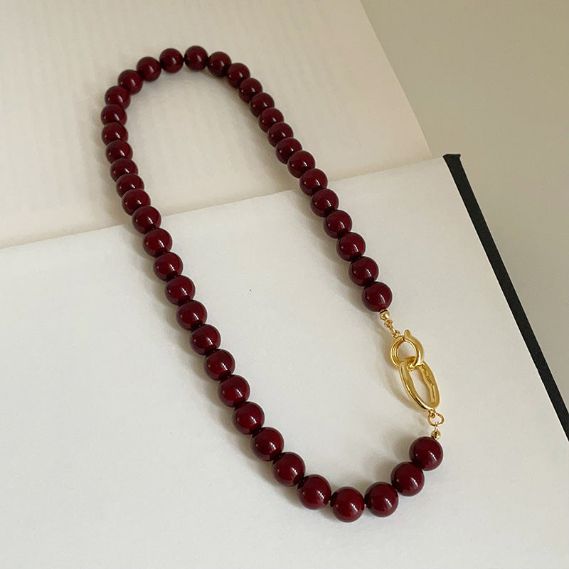 Minar Fransız Koyu Kırmızı Akik Choker Kolye