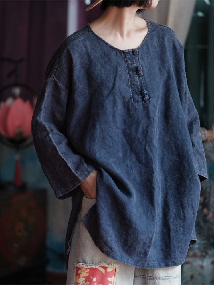 Vintage Breeze Oversize Gömlek – %100 Keten