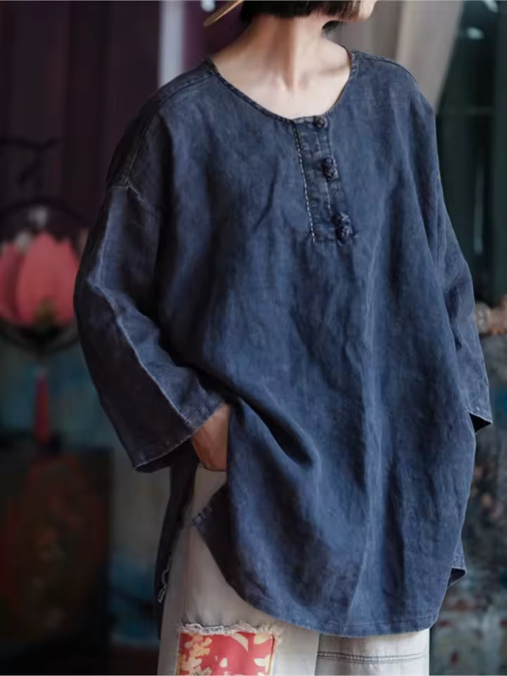 Vintage Breeze Oversize Gömlek – %100 Keten