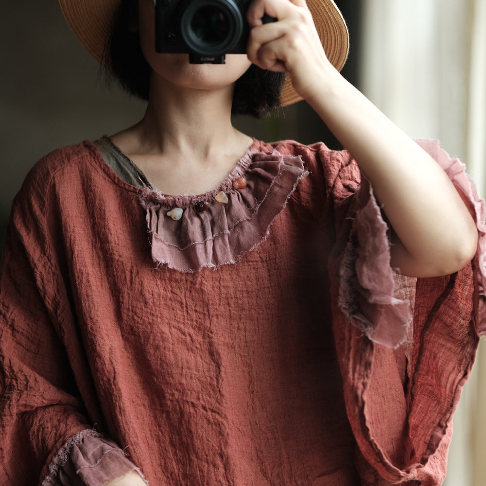 Heritage Ember Linen Patchwork Blouse – görsel 4