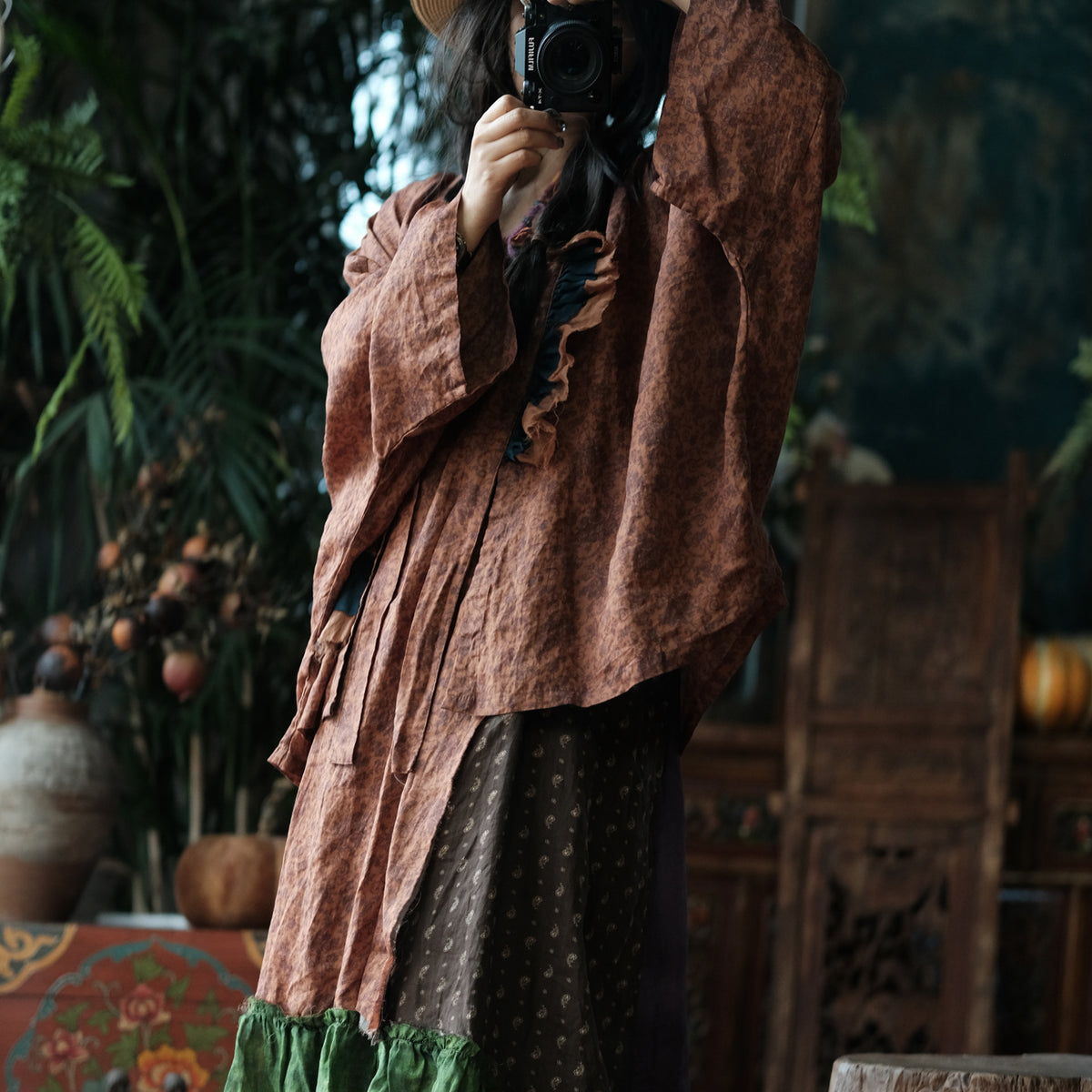 Iris Floral Kimono – %100 Keten