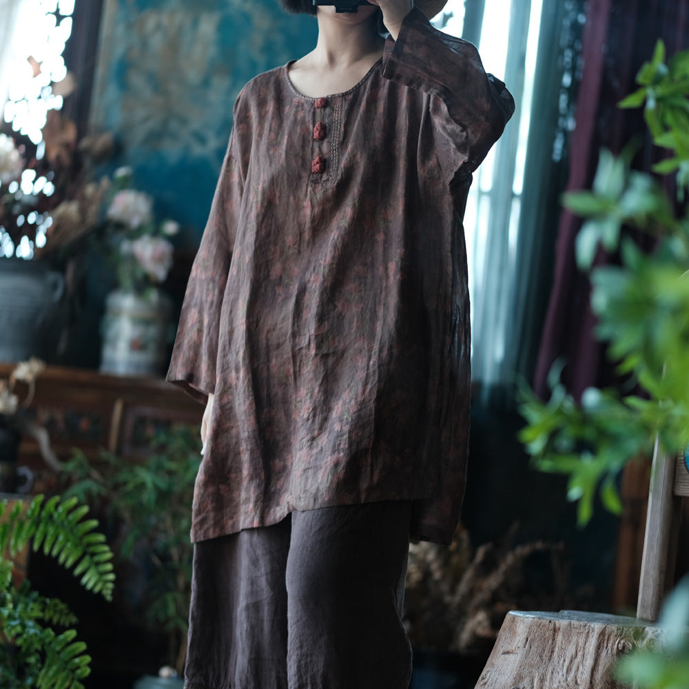 Women's Vintage Ramie Blouse | Oversized Lightweight Natural Shirt – görsel 9